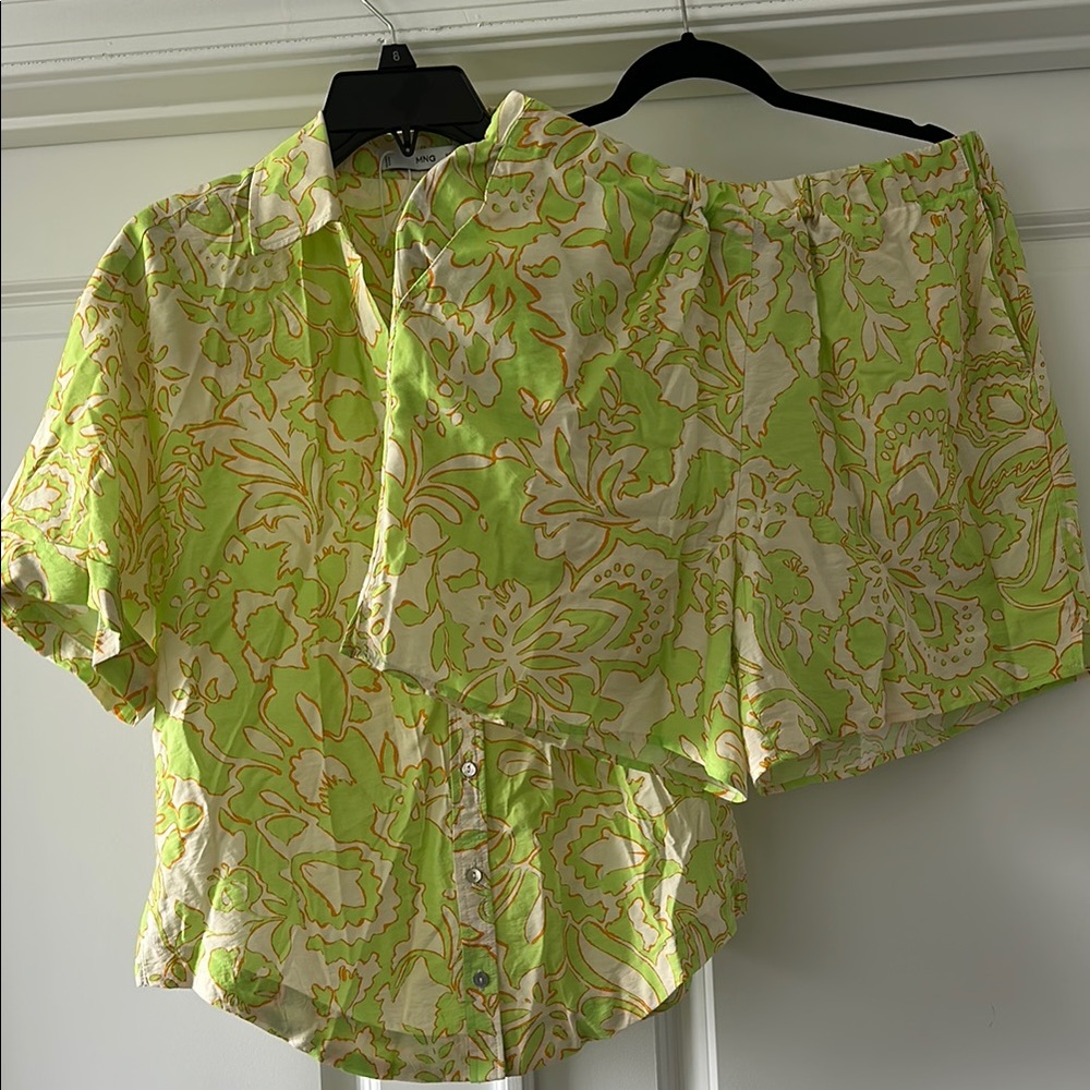 Mango Green Notched Collar Button Down Jumpsuit